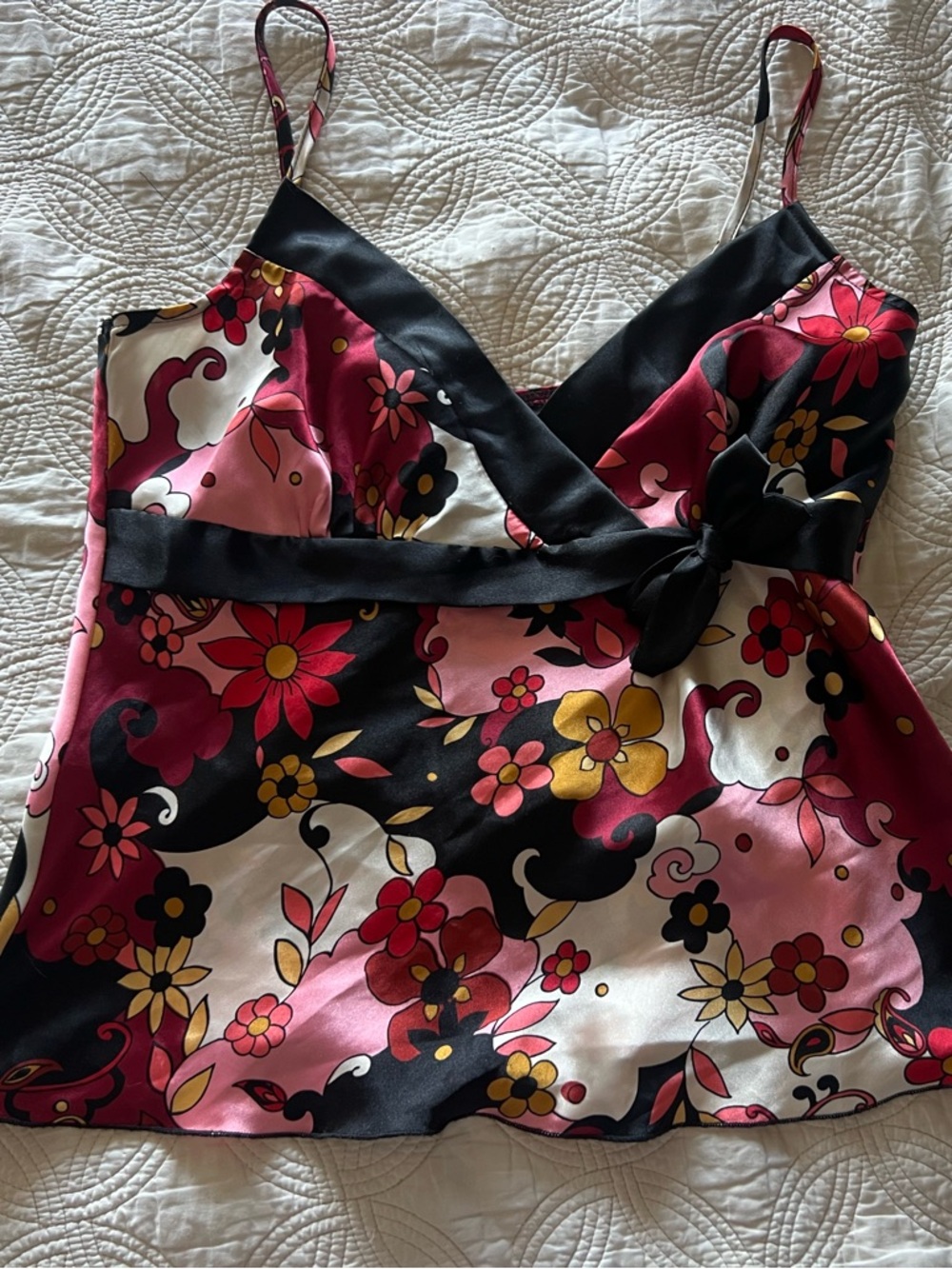 Studio Y Pink, Black & Gold Satin Floral Slip Top